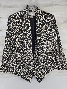 Calvin Klein Plus WOMEN'S 14W Leopard Animal Print Blazer Jacket Career Dressy..